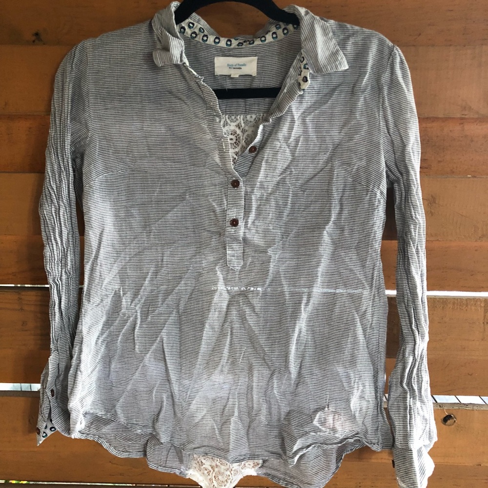 Striped Anthropologie Popover with Lace